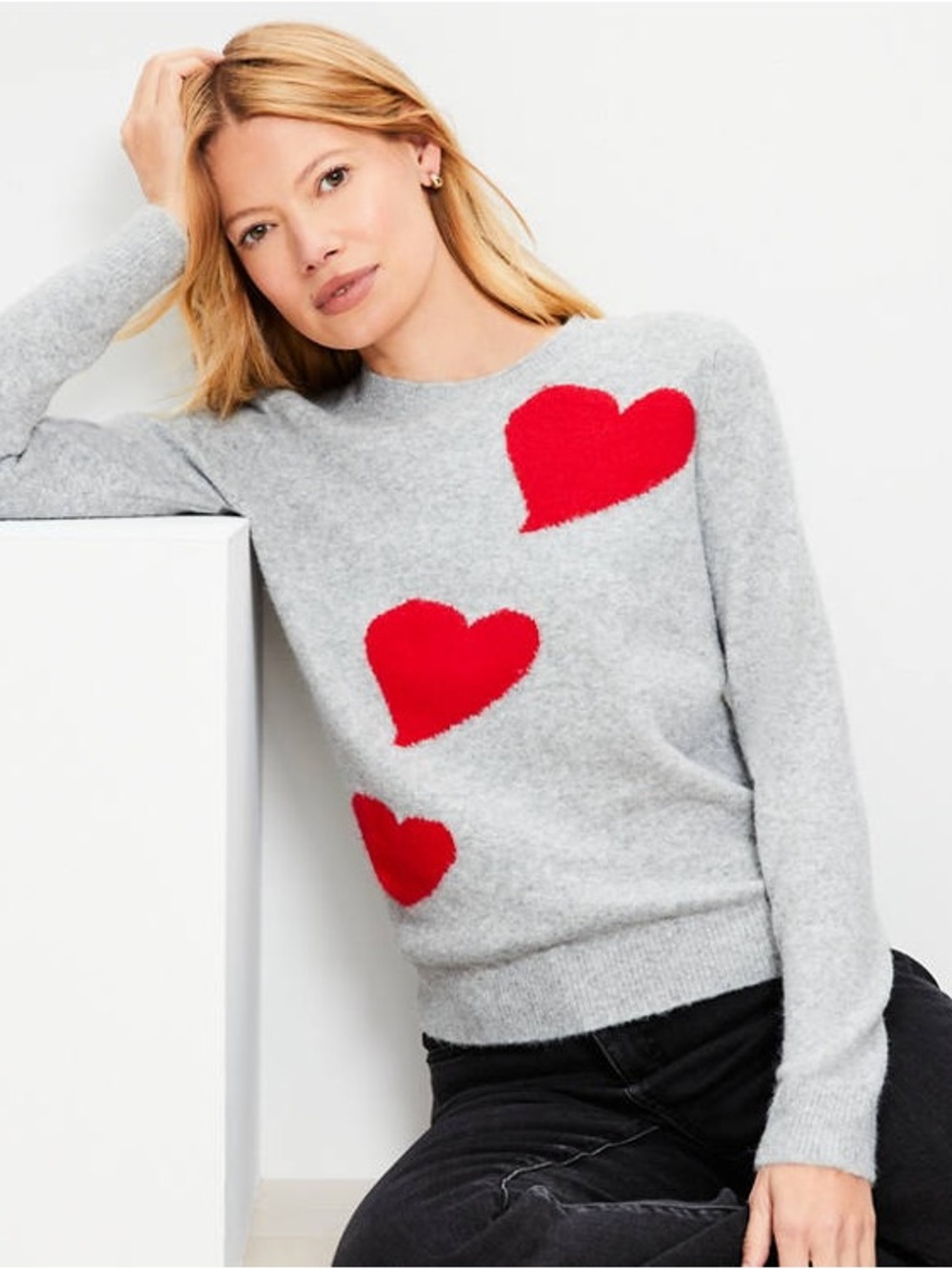 🆕 NWT Ann Taylor LOFT Heart Sweater in Heatered Pebble Gray